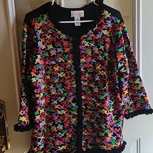 Victoria Costa occasion black sweater with colorful gauze ribbon sz. 1X.(1593A)